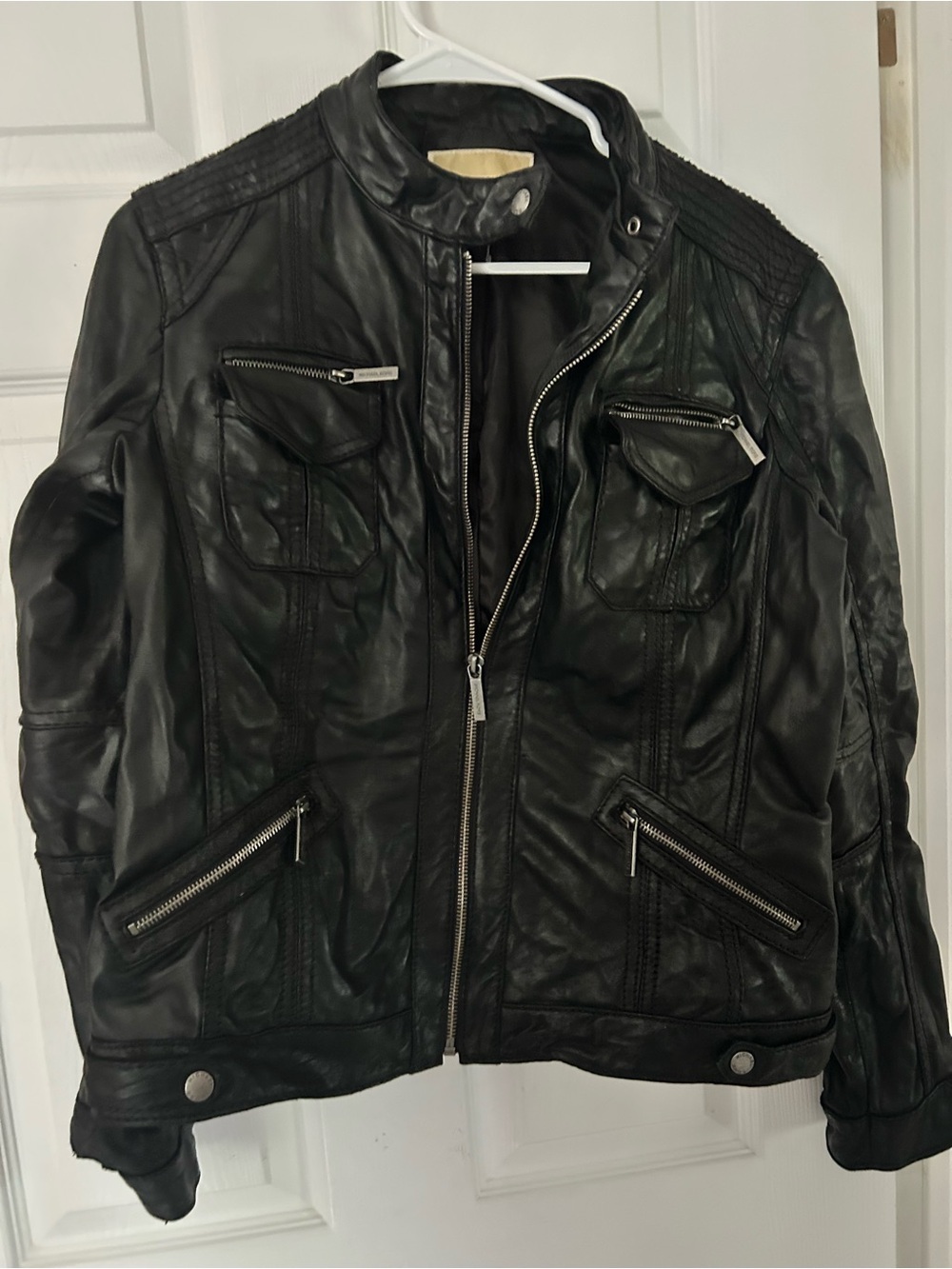 Micheal Kors classic Black Leather Zip-Front Jacket